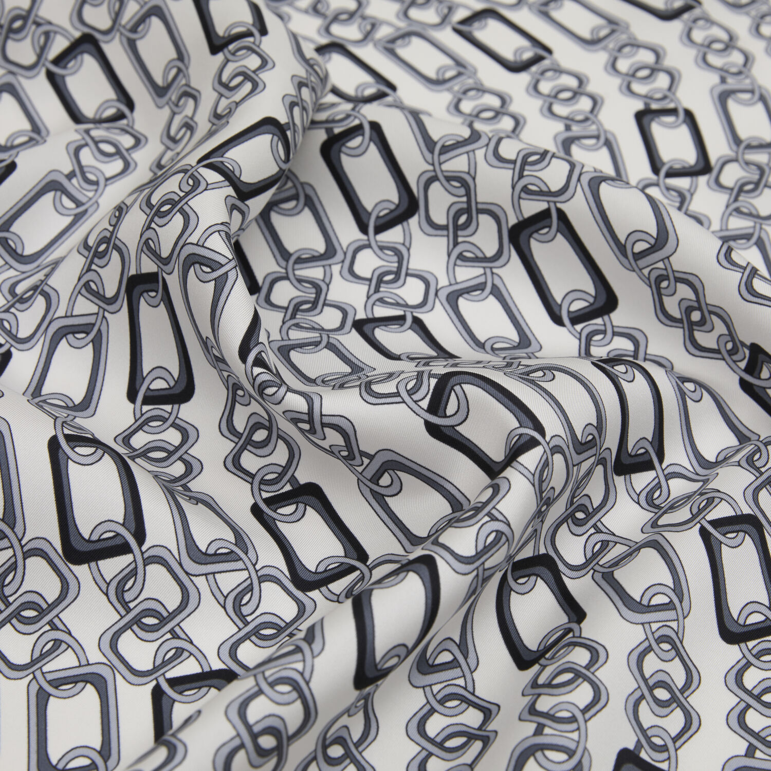 White Modern Chain Pattern Twill Silk Square Scarf - 2