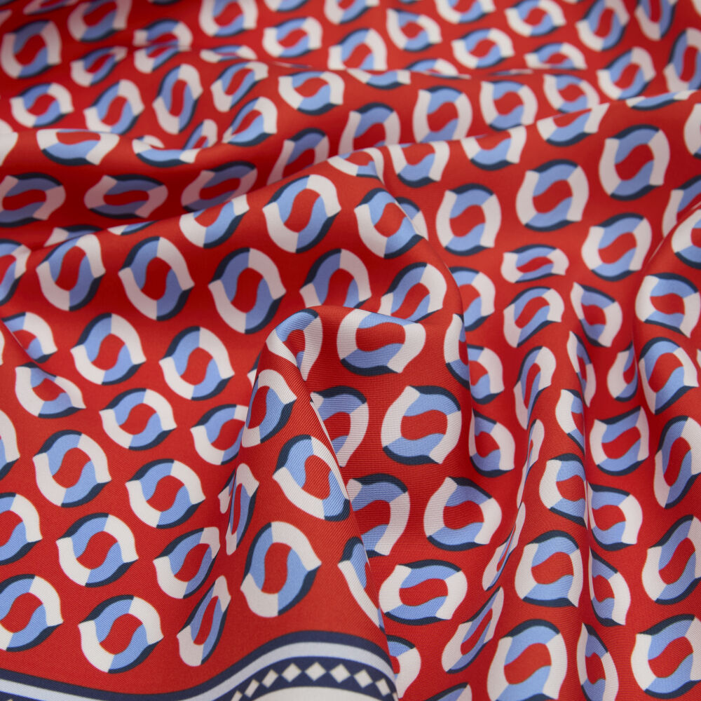 White Modern Geometric Patterned Twill Silk Square Scarf - Vismara