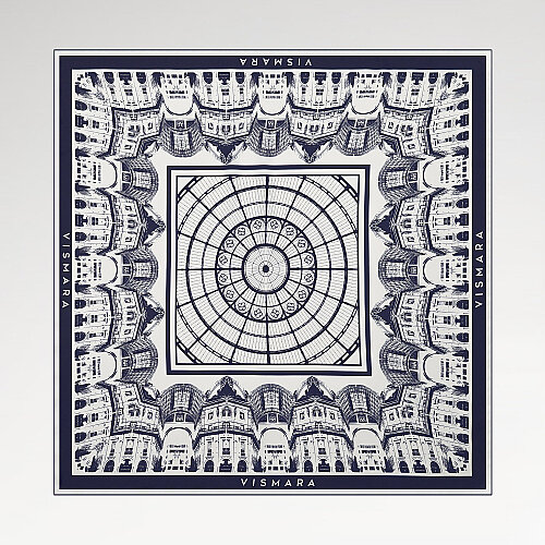 White Navy Galleria Dome Patterned Twill Silk Square Scarf