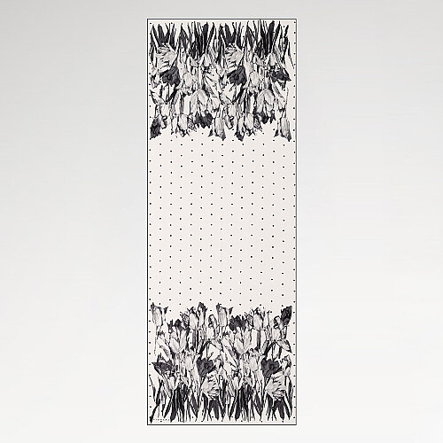 White Polka Dot Tulip Garden Pattern Silk Scarf - Vismara