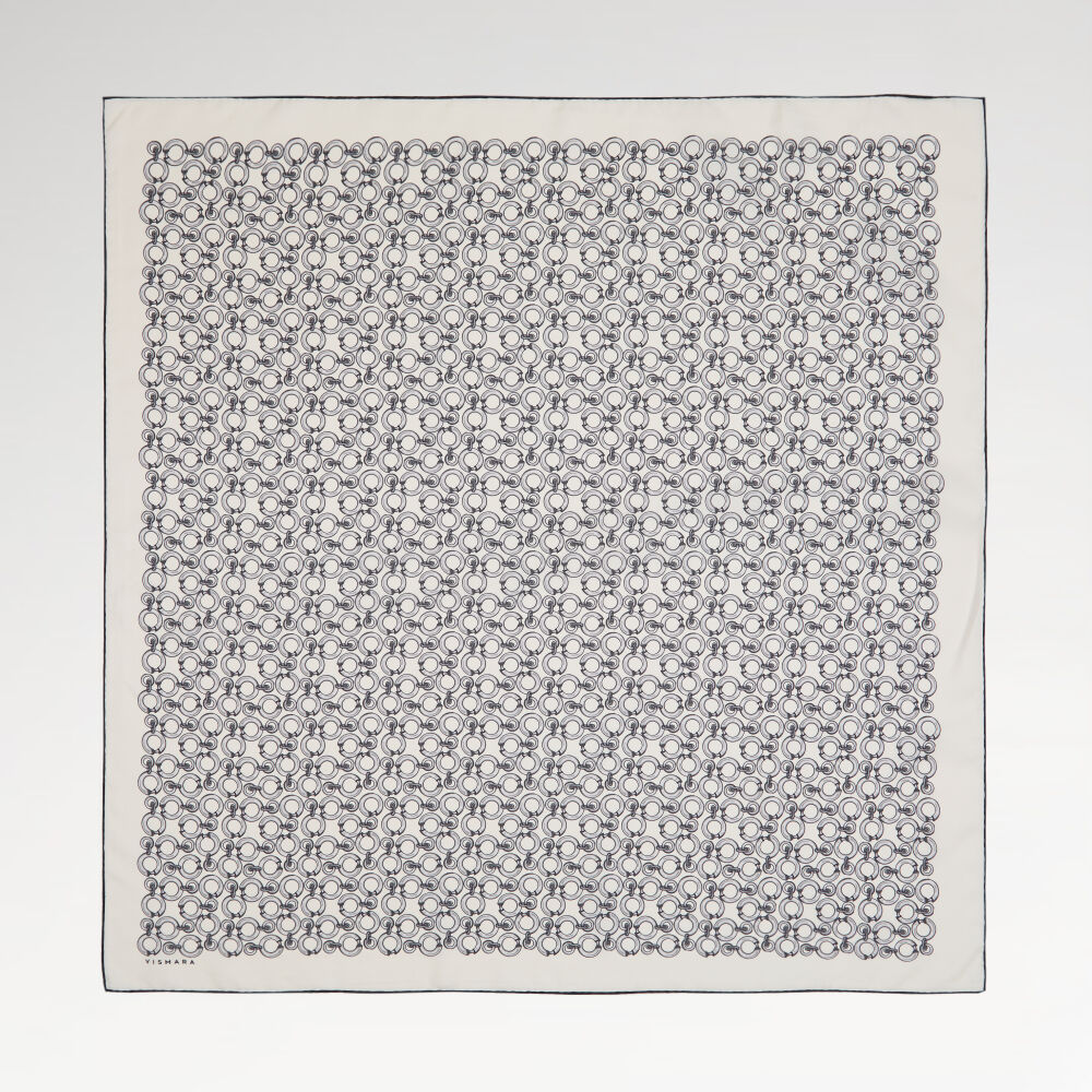 White Ring Chain Pattern Twill Silk Square Scarf