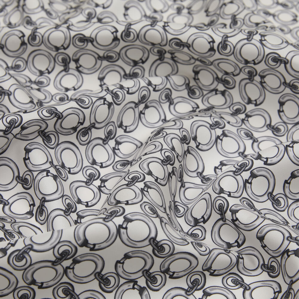 White Ring Chain Pattern Twill Silk Square Scarf - Vismara