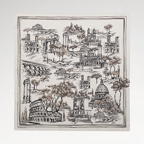 White Roman Eterna Patterned Silk Square Scarf