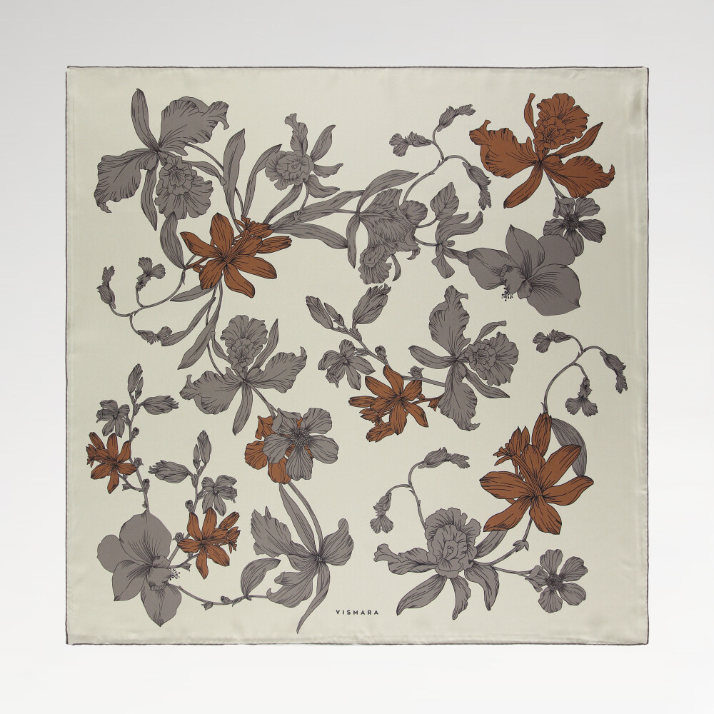 White Stilltone Pattern Twill Silk Square Scarf