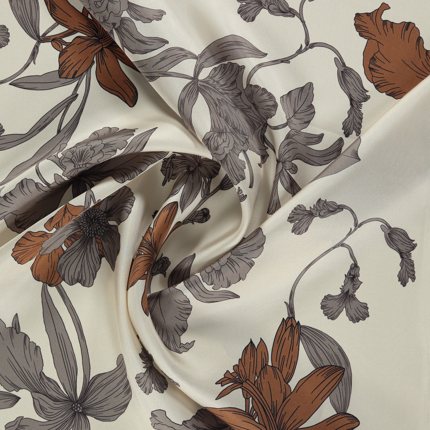 White Stilltone Pattern Twill Silk Square Scarf - 2