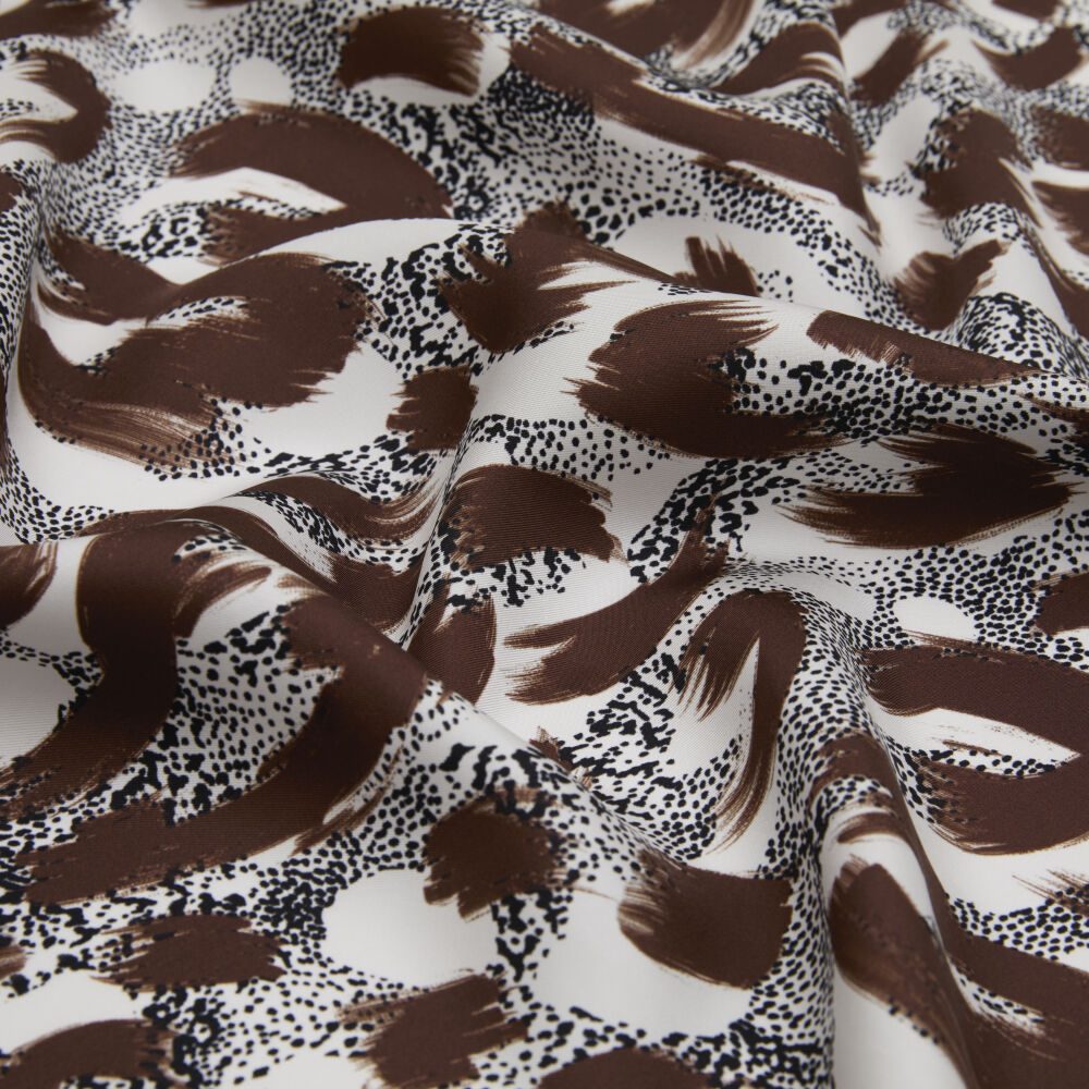White Tan Leopard Patterned Twill Silk Square Scarf - Vismara