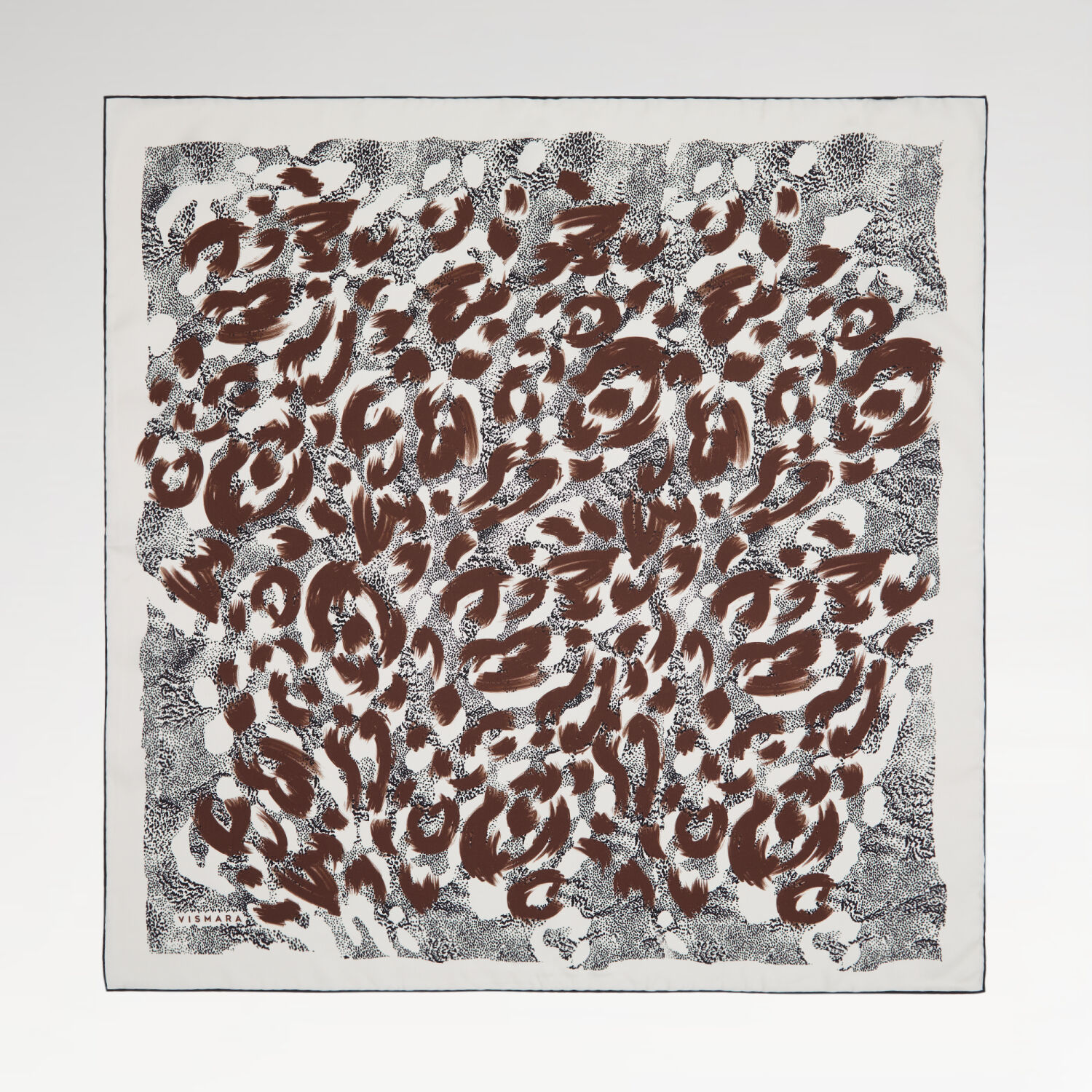 White Tan Leopard Patterned Twill Silk Square Scarf - 1