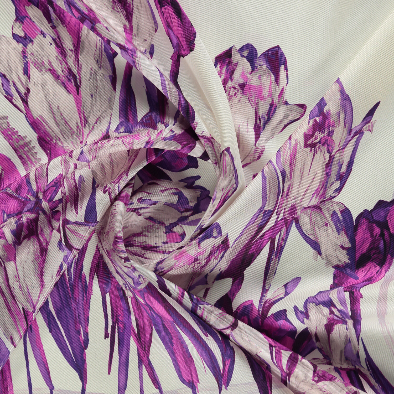 White Tulip Garden Pattern Twill Silk Square Scarf - 2