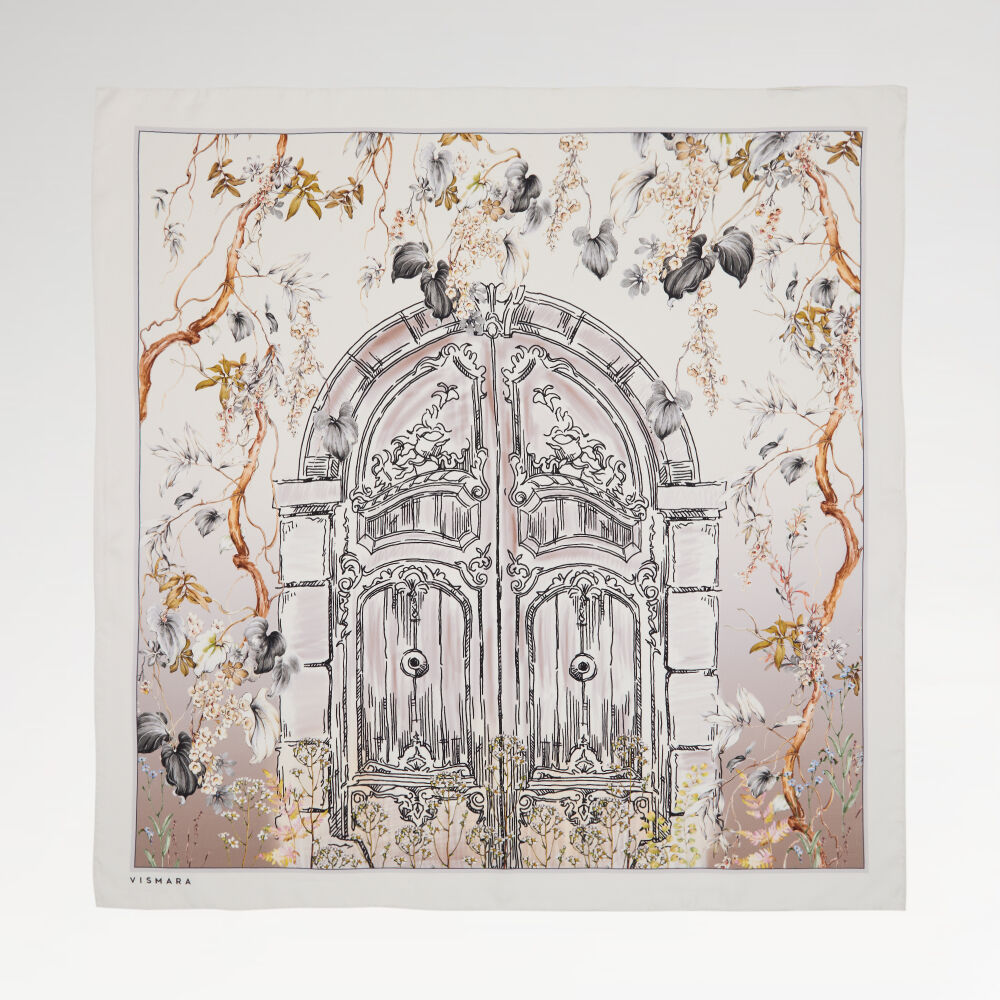 White Vintage Floral Door Pattern Twill Silk Square Scarf