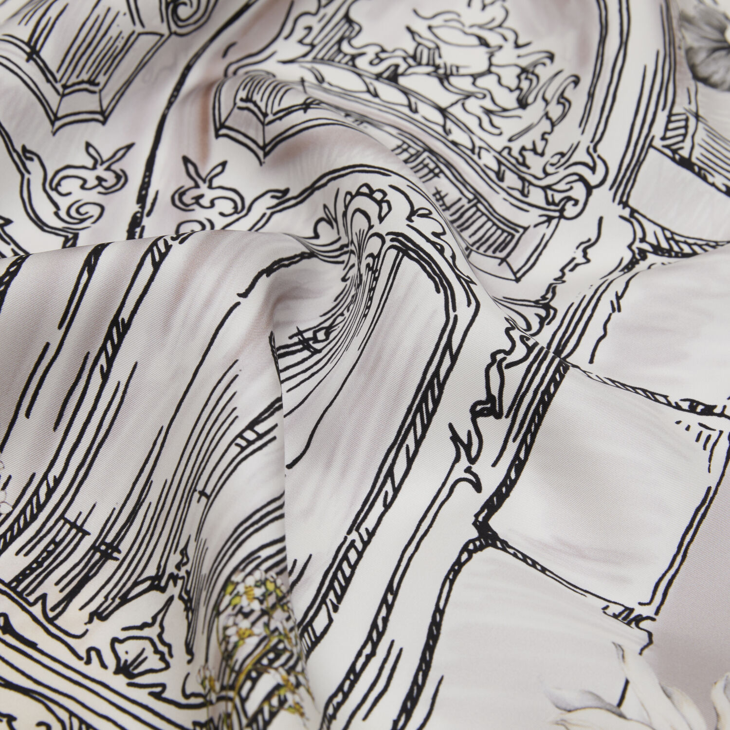 White Vintage Floral Door Pattern Twill Silk Square Scarf - 2