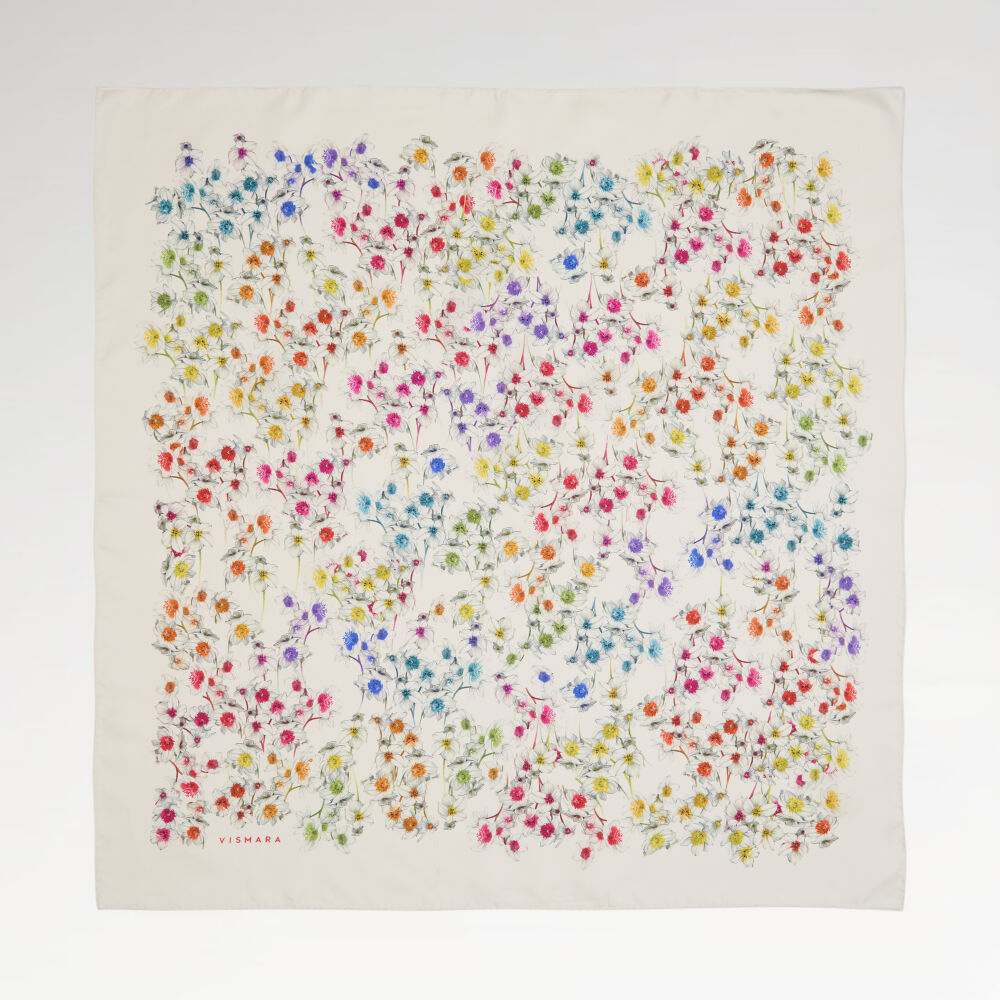 White Watercolor Floral Pattern Twill Silk Square Scarf