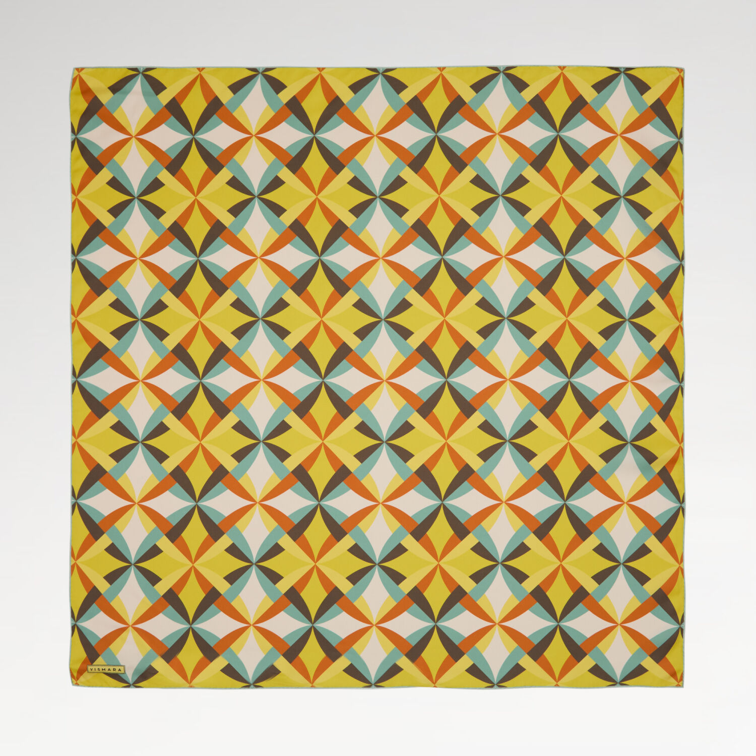 Yellow Antique Mosaic Patterned Twill Silk Square Scarf - 1