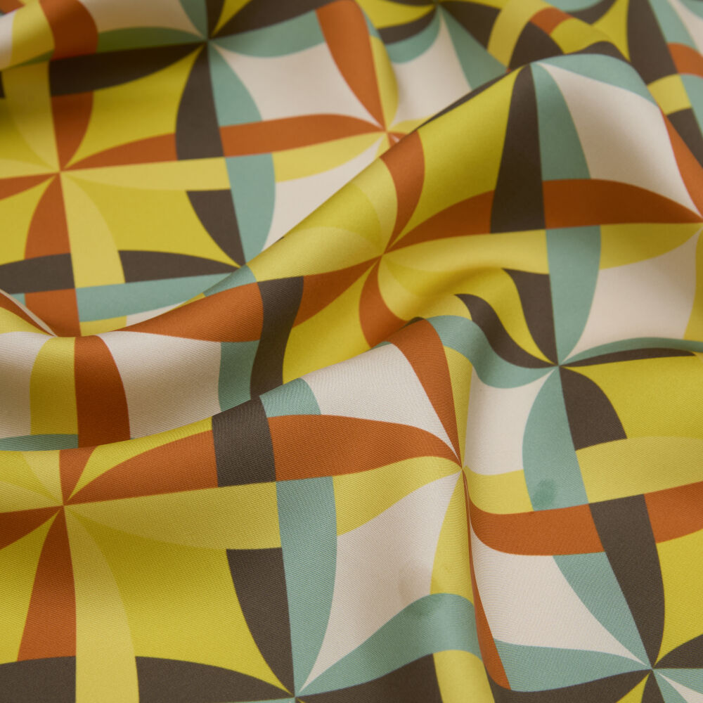 Yellow Antique Mosaic Patterned Twill Silk Square Scarf - Vismara