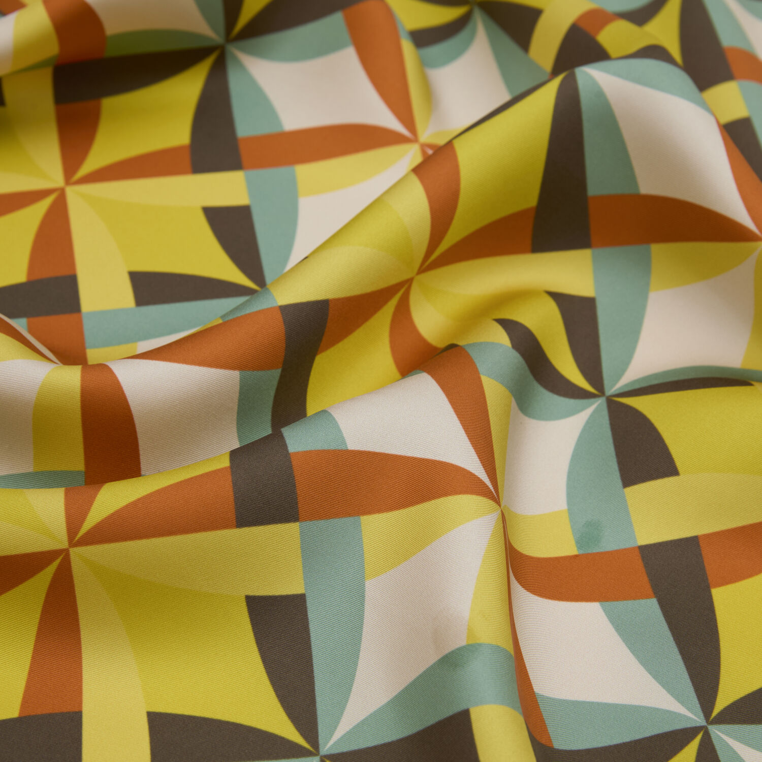 Yellow Antique Mosaic Patterned Twill Silk Square Scarf - 2