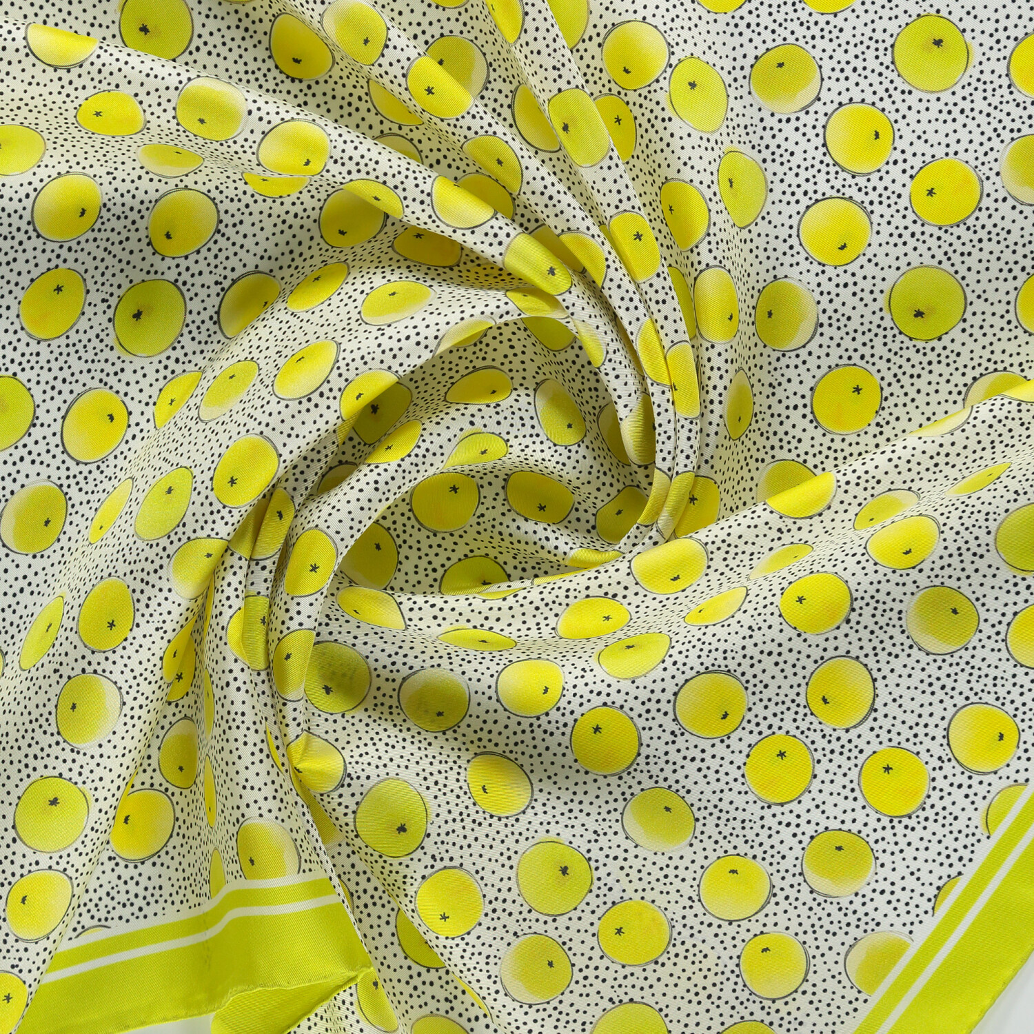 Yellow Artistic Dot Pattern Twill Silk Square Scarf - 2