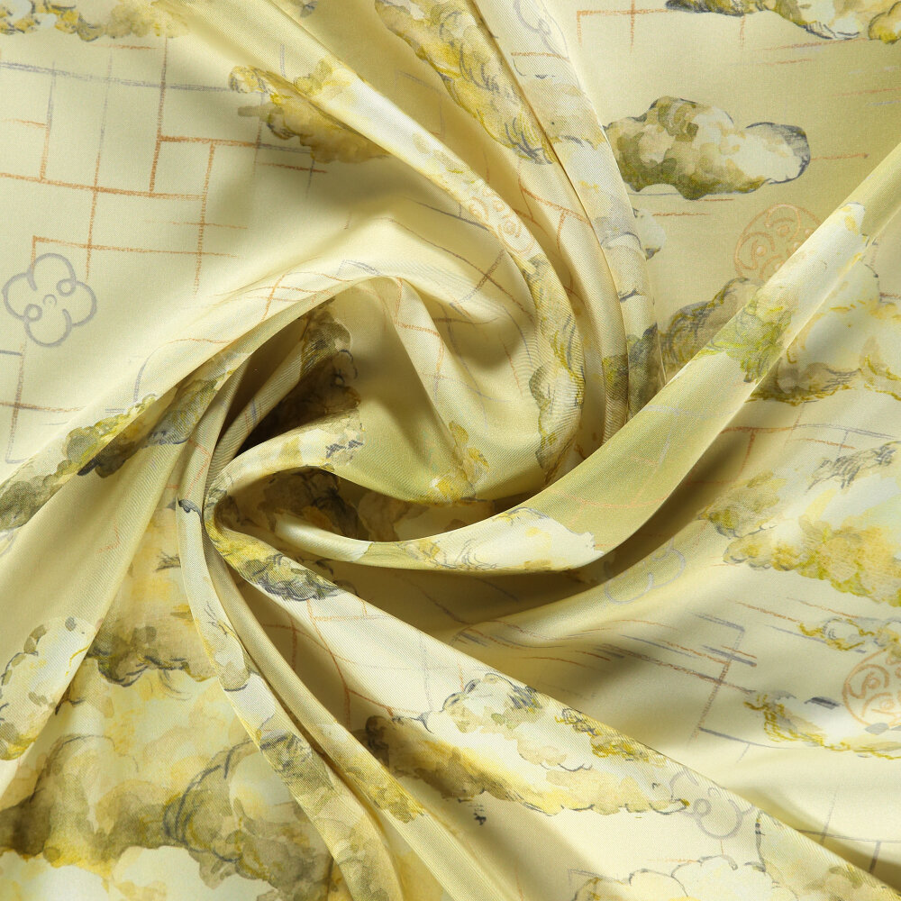 Yellow Cloud Dance Patterned Silk Square Scarf - 2