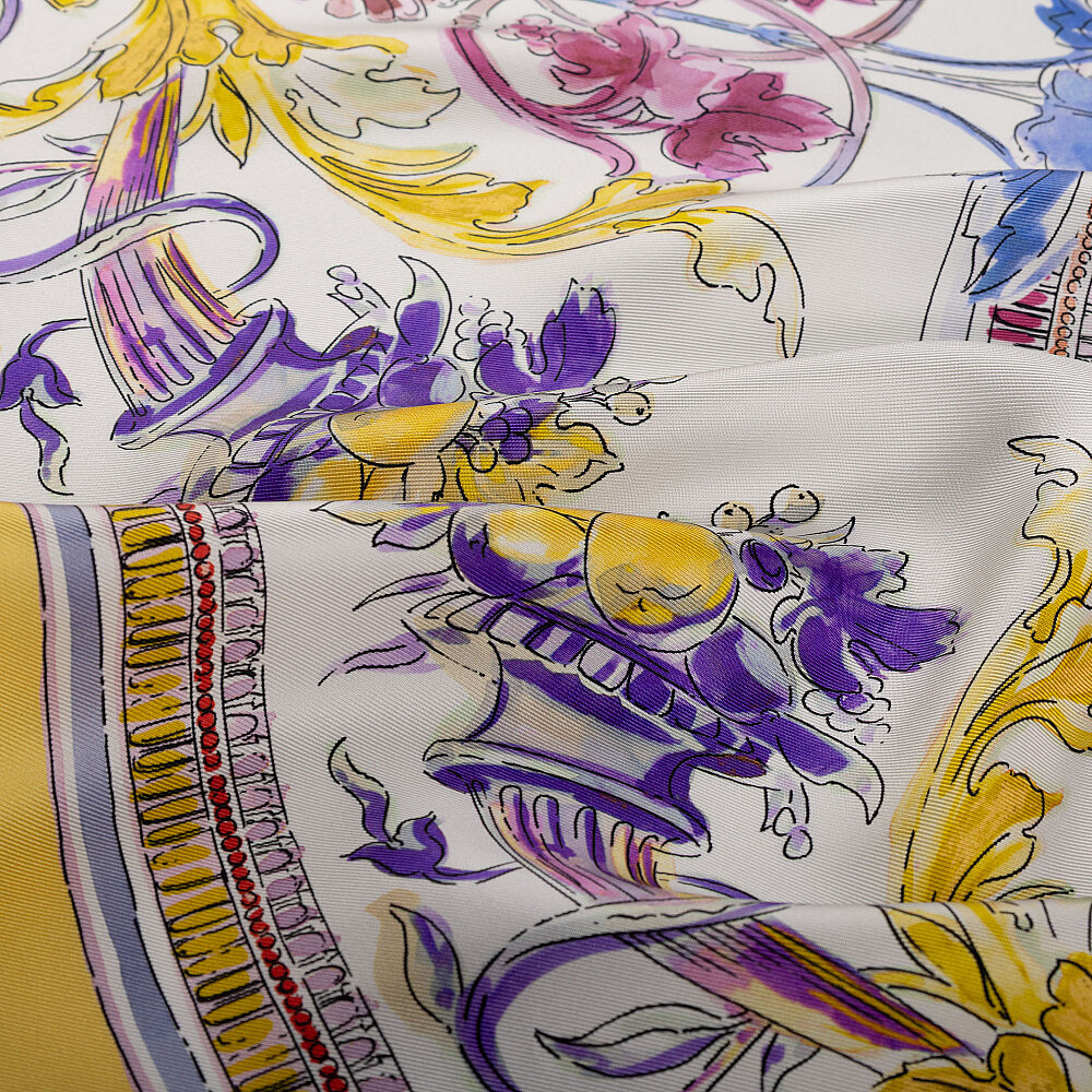 Yellow Fiorenza Patterned Silk Square Scarf - 2