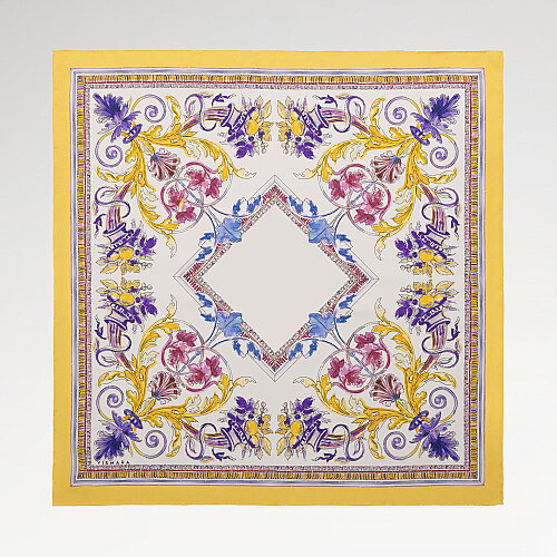 Yellow Fiorenza Patterned Silk Square Scarf