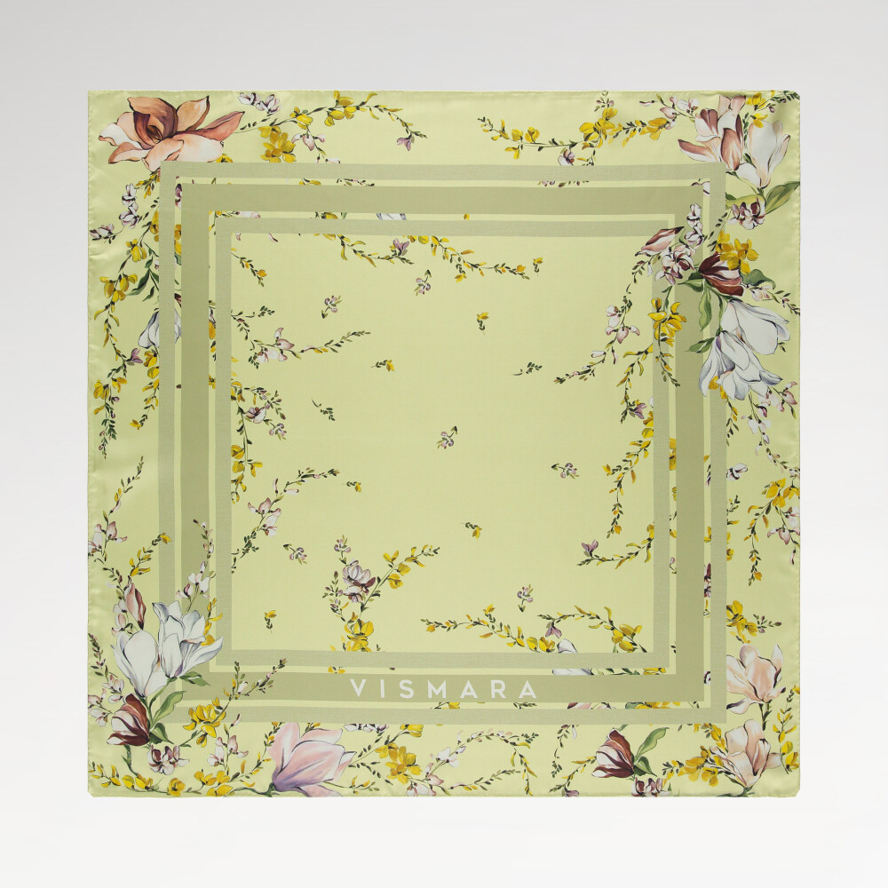 Yellow Garden Harmony Pattern Twill Silk Square Scarf