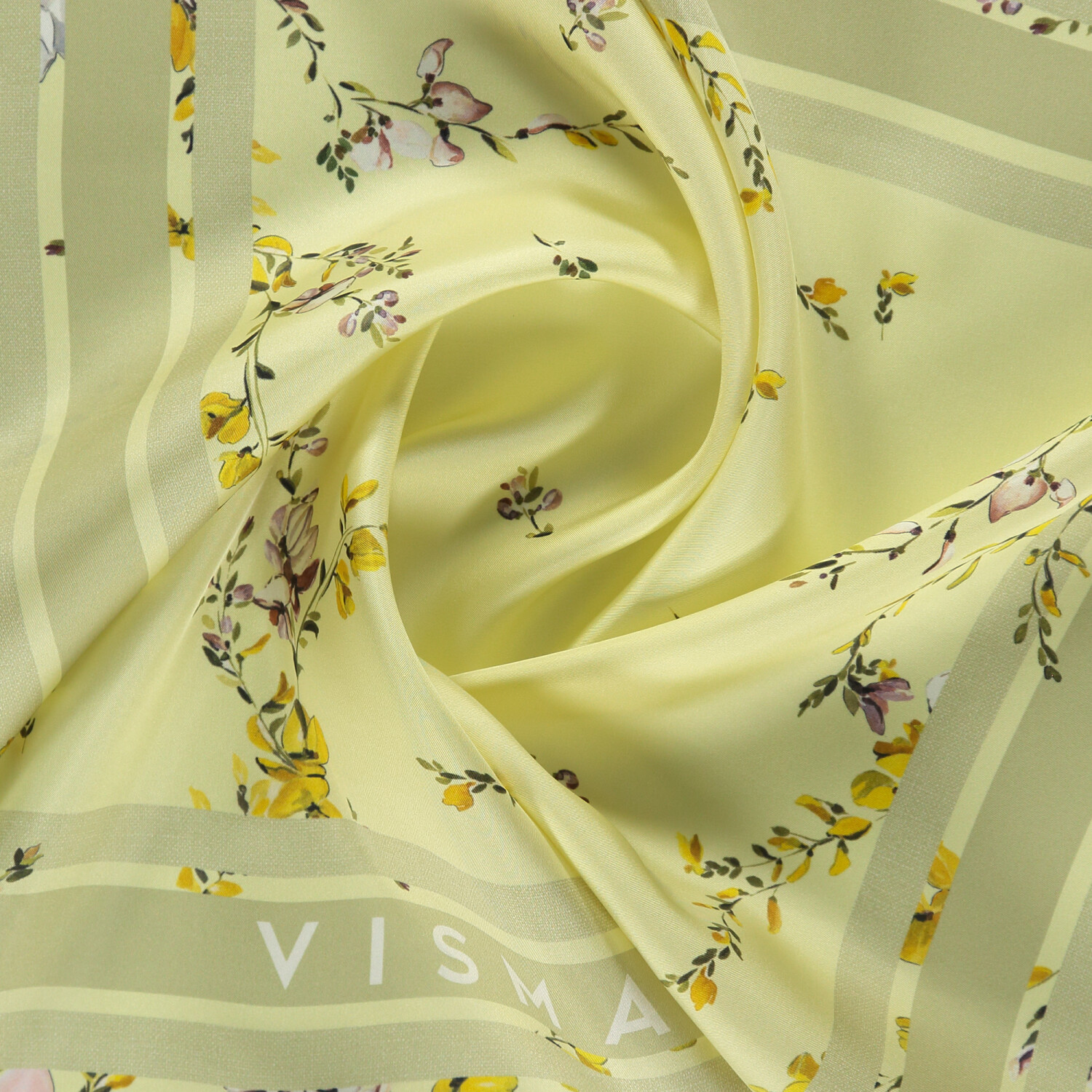 Yellow Garden Harmony Pattern Twill Silk Square Scarf - 2