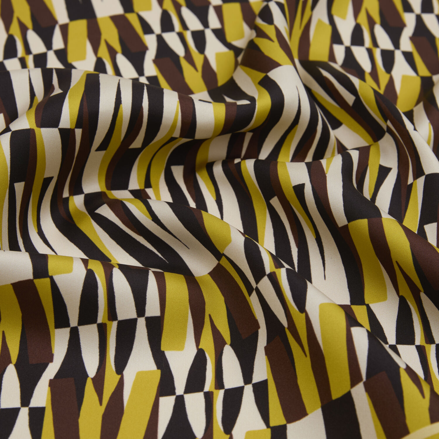 Yellow Ikat Retro Patterned Twill Silk Square Scarf - 2