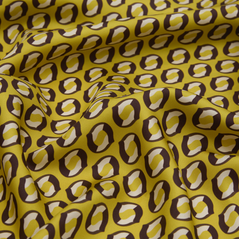 Yellow Modern Geometric Patterned Twill Silk Square Scarf - Vismara