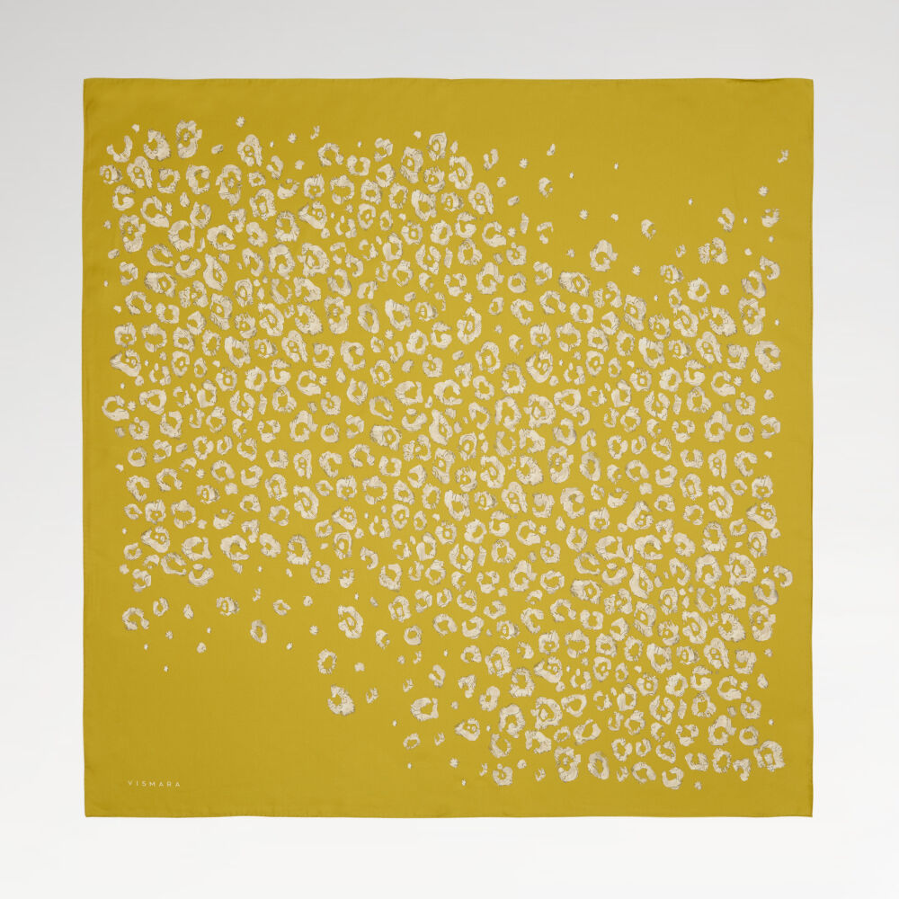 Yellow Modern Leopard Texture Patterned Twill Silk Square Scarf