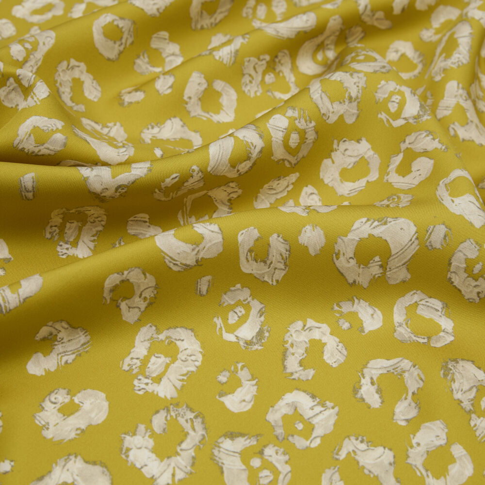 Yellow Modern Leopard Texture Patterned Twill Silk Square Scarf - Vismara