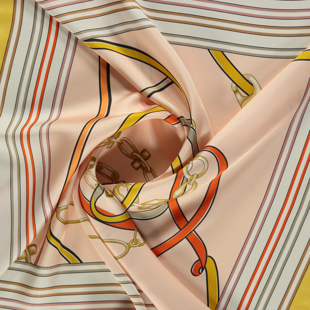 Yellow Monogram and Chain Patterned Silk Square Scarf - 2