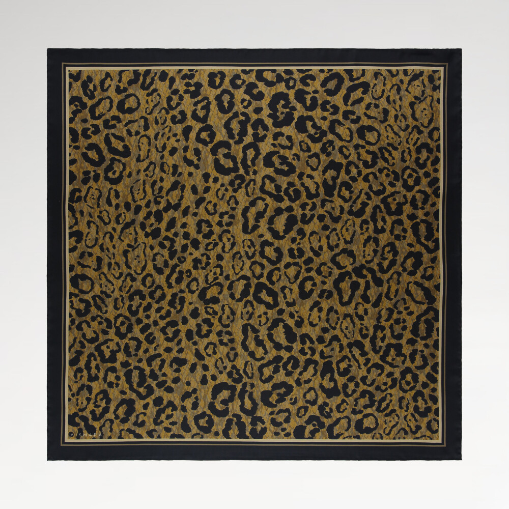 Yellow Cloudy Leopard Pattern Twill Silk Square Scarf