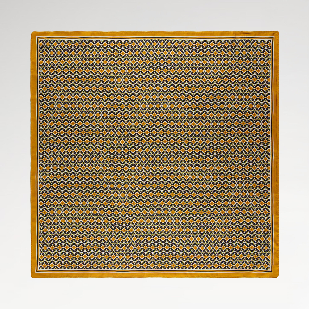 Yellow Retro Pattern Twill Silk Square Scarf