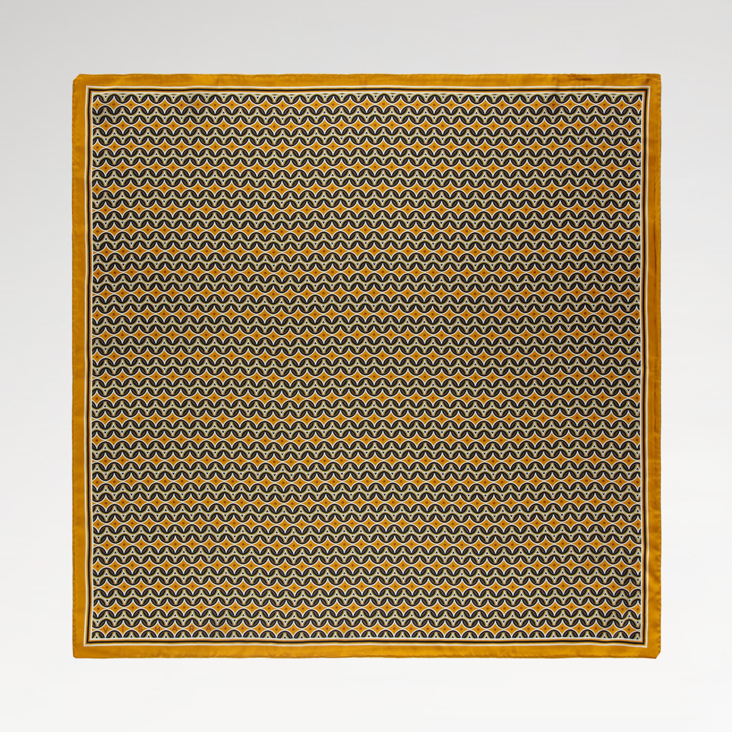 Yellow Retro Pattern Twill Silk Square Scarf - 1