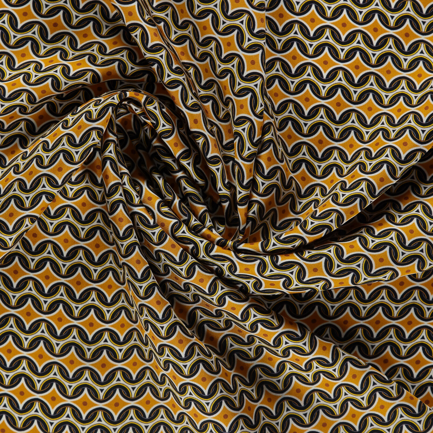 Yellow Retro Pattern Twill Silk Square Scarf - 2
