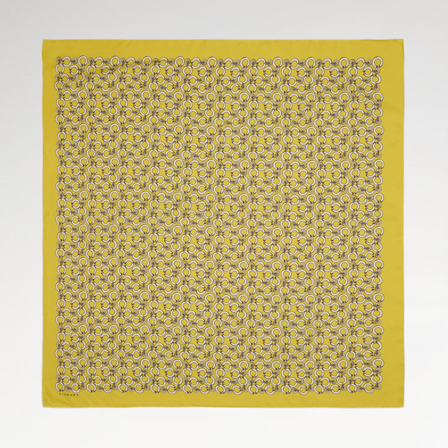 Yellow Ring Chain Pattern Twill Silk Square Scarf - 1