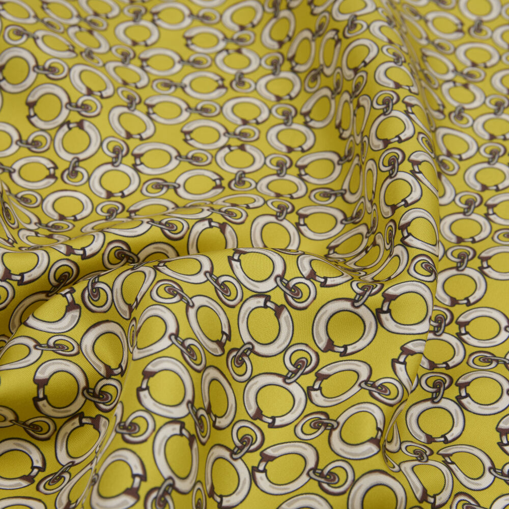 Yellow Ring Chain Pattern Twill Silk Square Scarf - Vismara