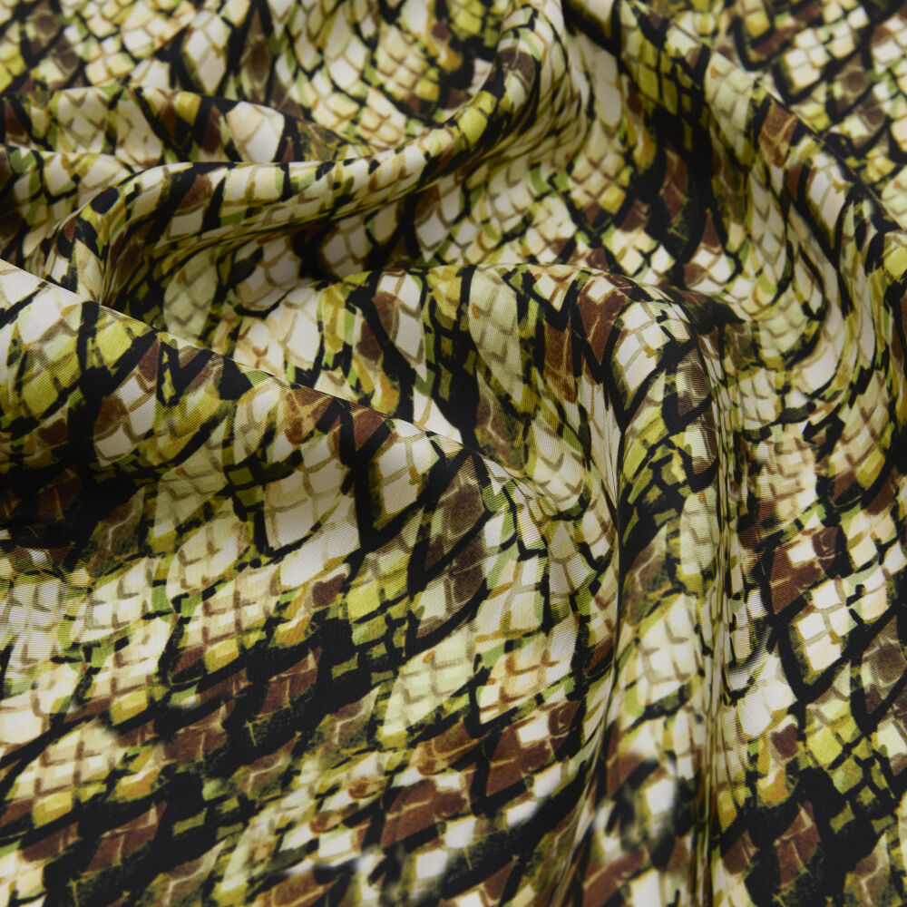 Yellow Snake Patterned Twill Silk Square Scarf - Vismara