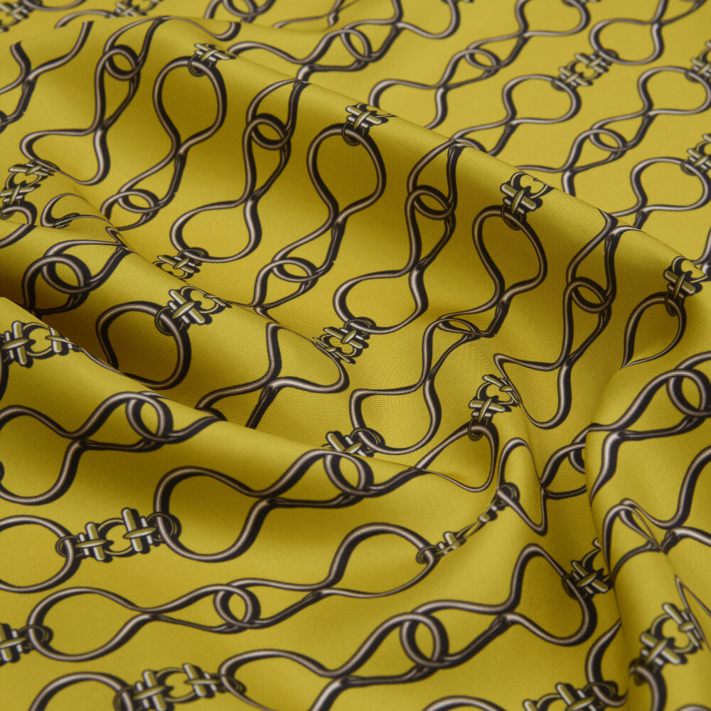Yellow Vector Chain Pattern Twill Silk Square Scarf - Vismara