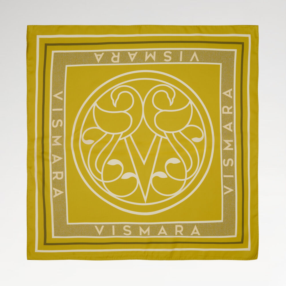 Yellow Vismara Swan Pattern Twill Silk Square Scarf