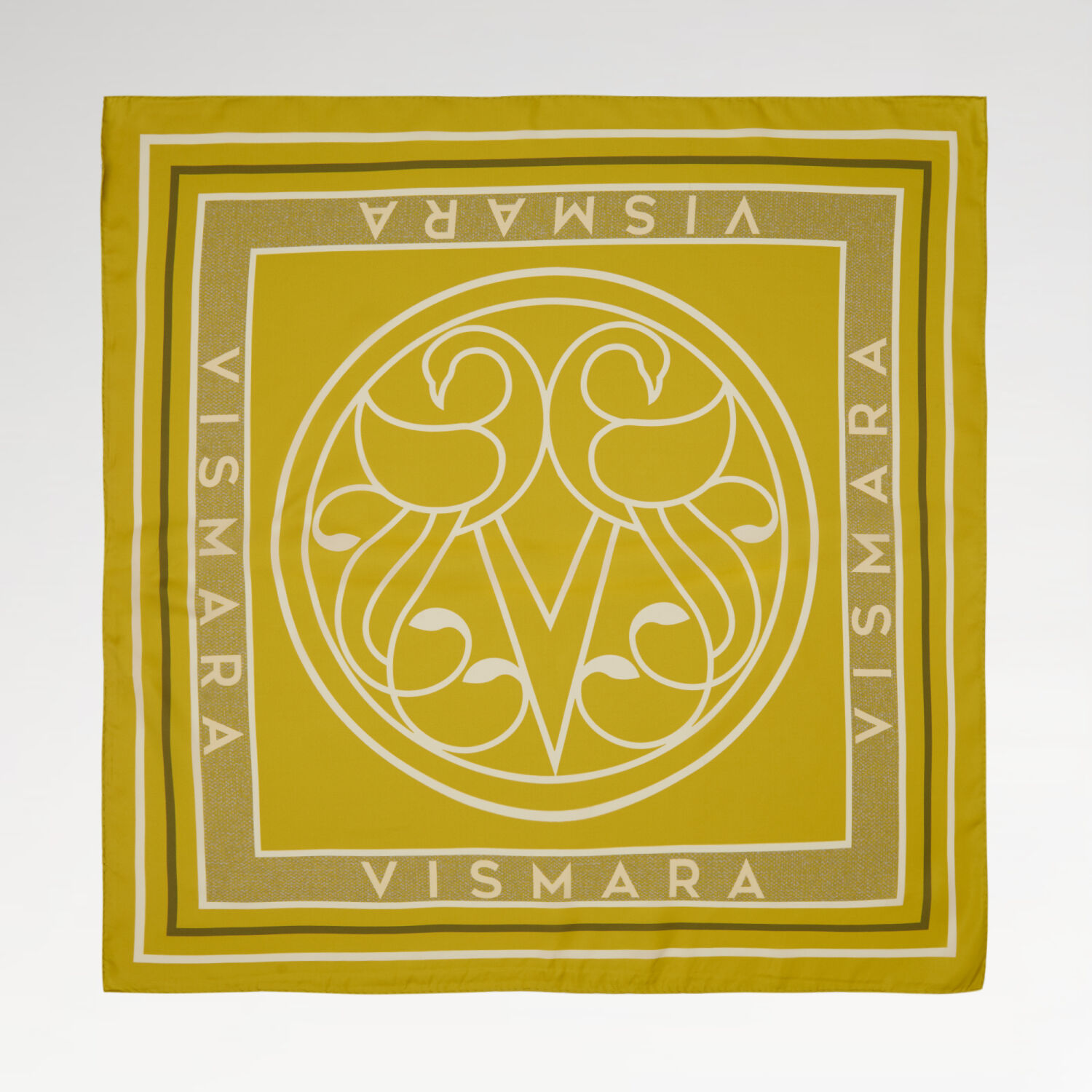 Yellow Vismara Swan Pattern Twill Silk Square Scarf - 1