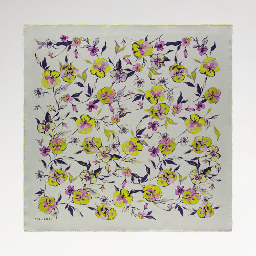 Yellow Wildflower Patterned Silk Square Scarf