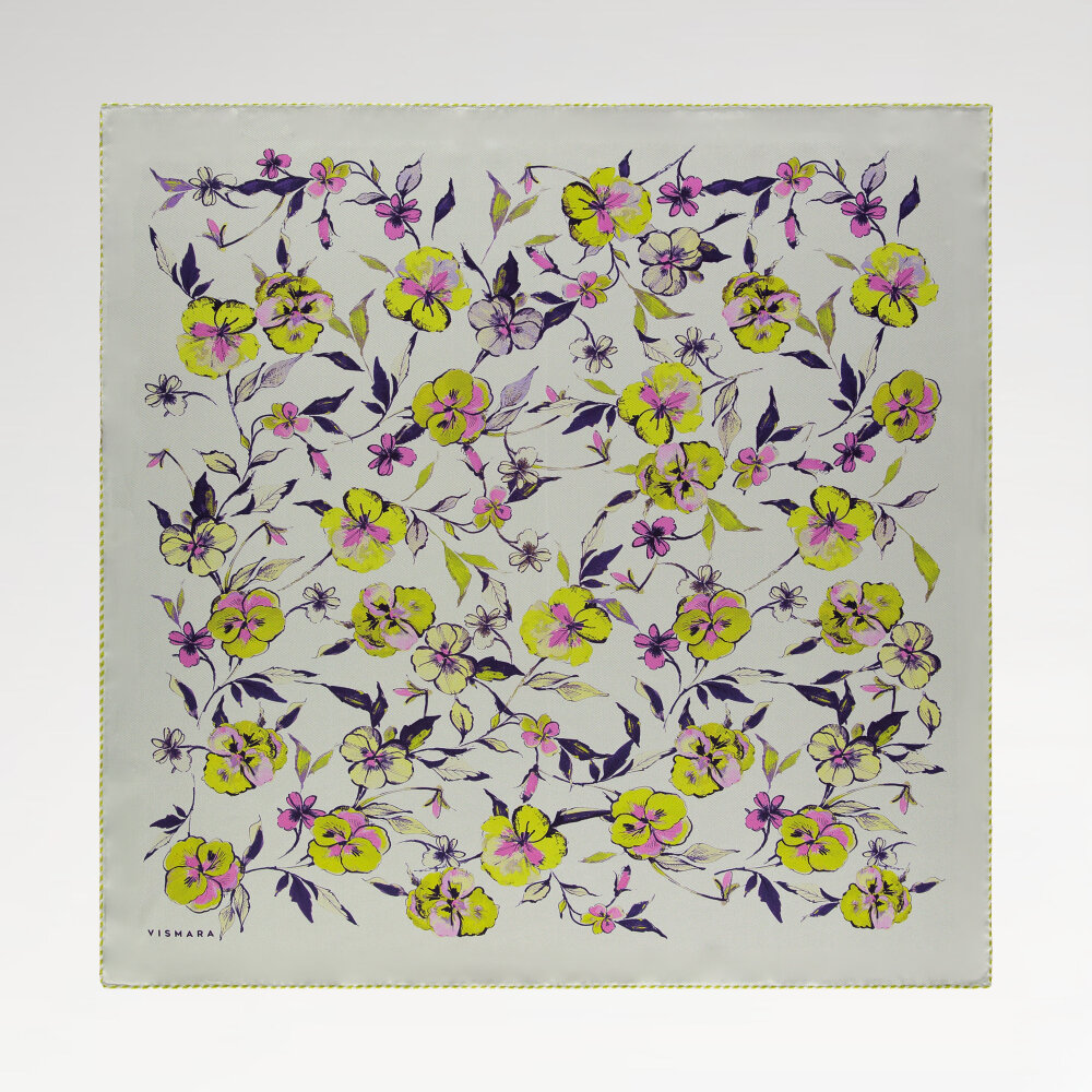 Yellow Wildflower Patterned Silk Square Scarf - 1