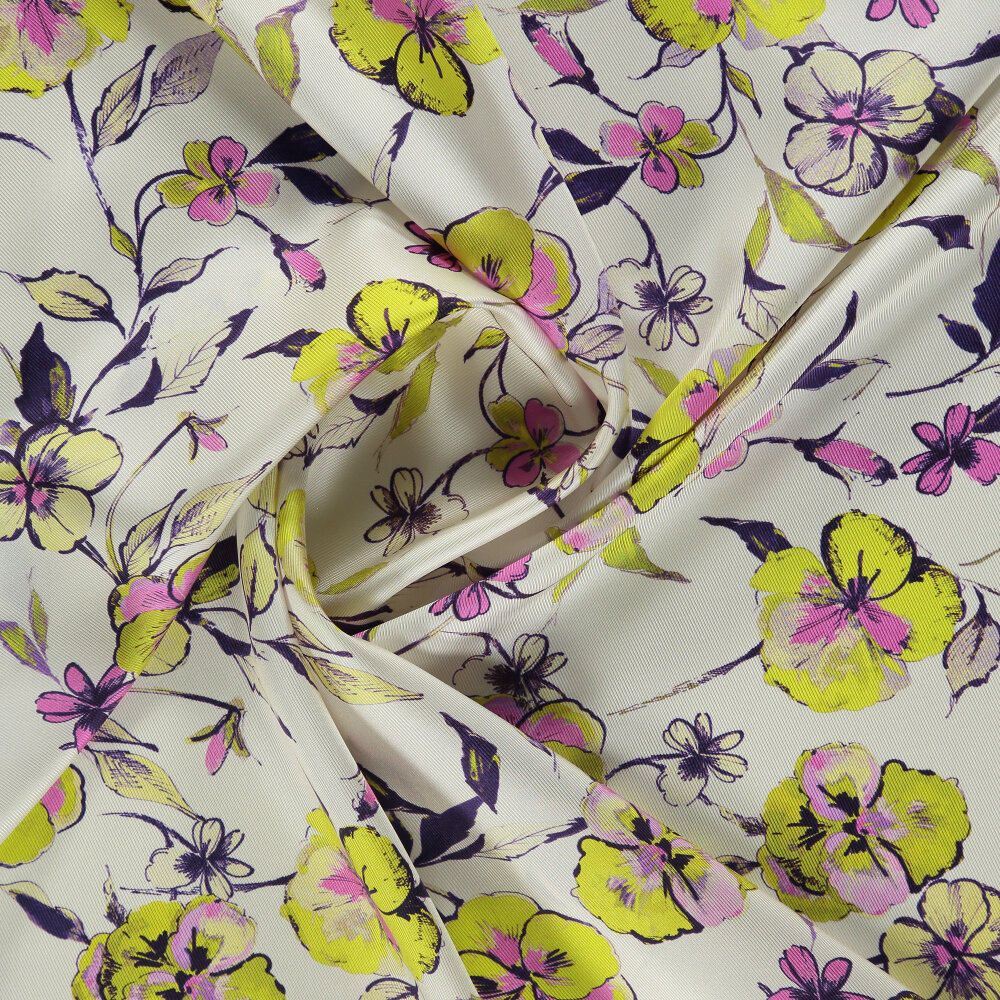 Yellow Wildflower Patterned Silk Square Scarf - 2