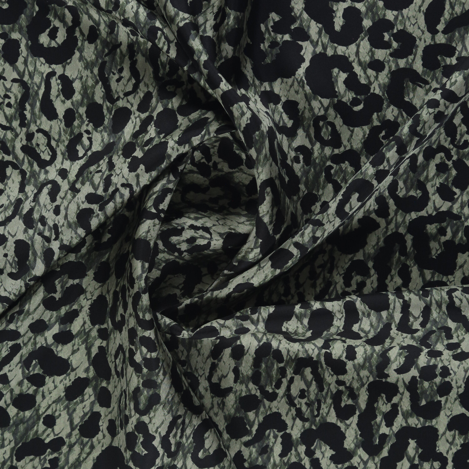 Yeşil Bulutsu Leopar Desen Twill İpek Eşarp - 2