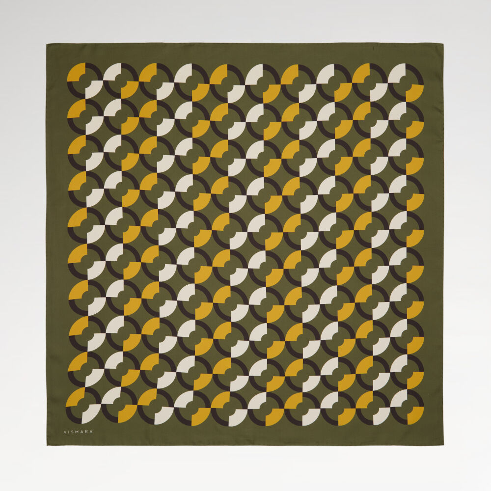 Yeşil Çember Desenli Twill İpek Eşarp