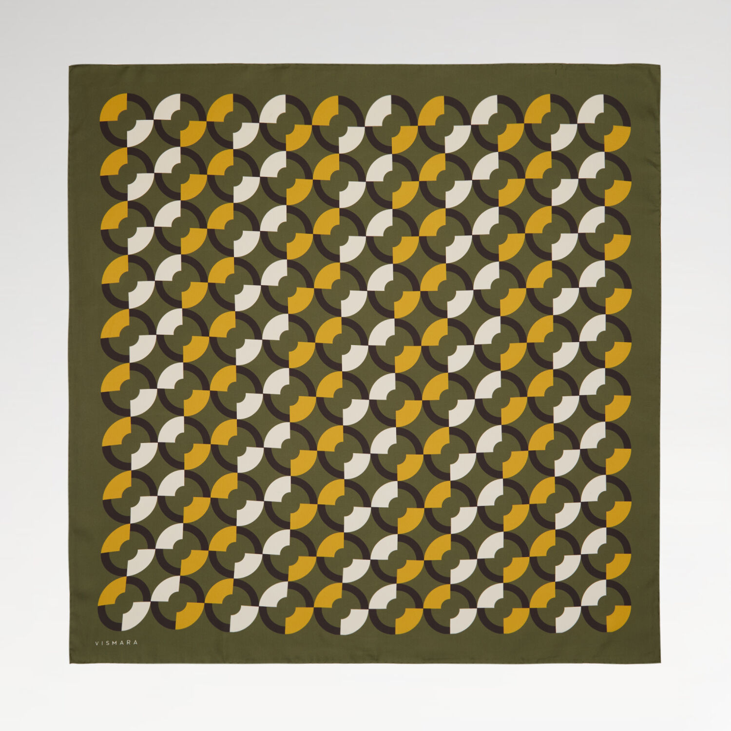 Yeşil Çember Desenli Twill İpek Eşarp - 1