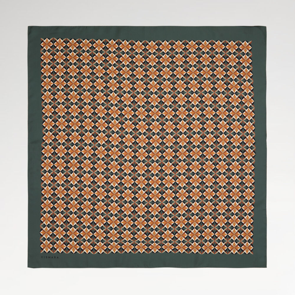 Yeşil Diamond Line Retro Desen Twill İpek Eşarp