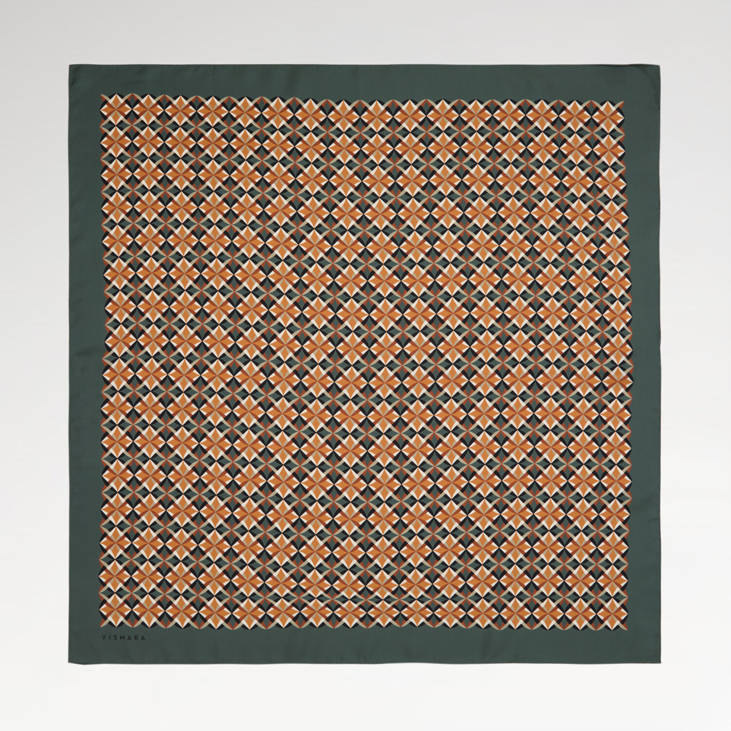 Yeşil Diamond Line Retro Desen Twill İpek Eşarp - 1