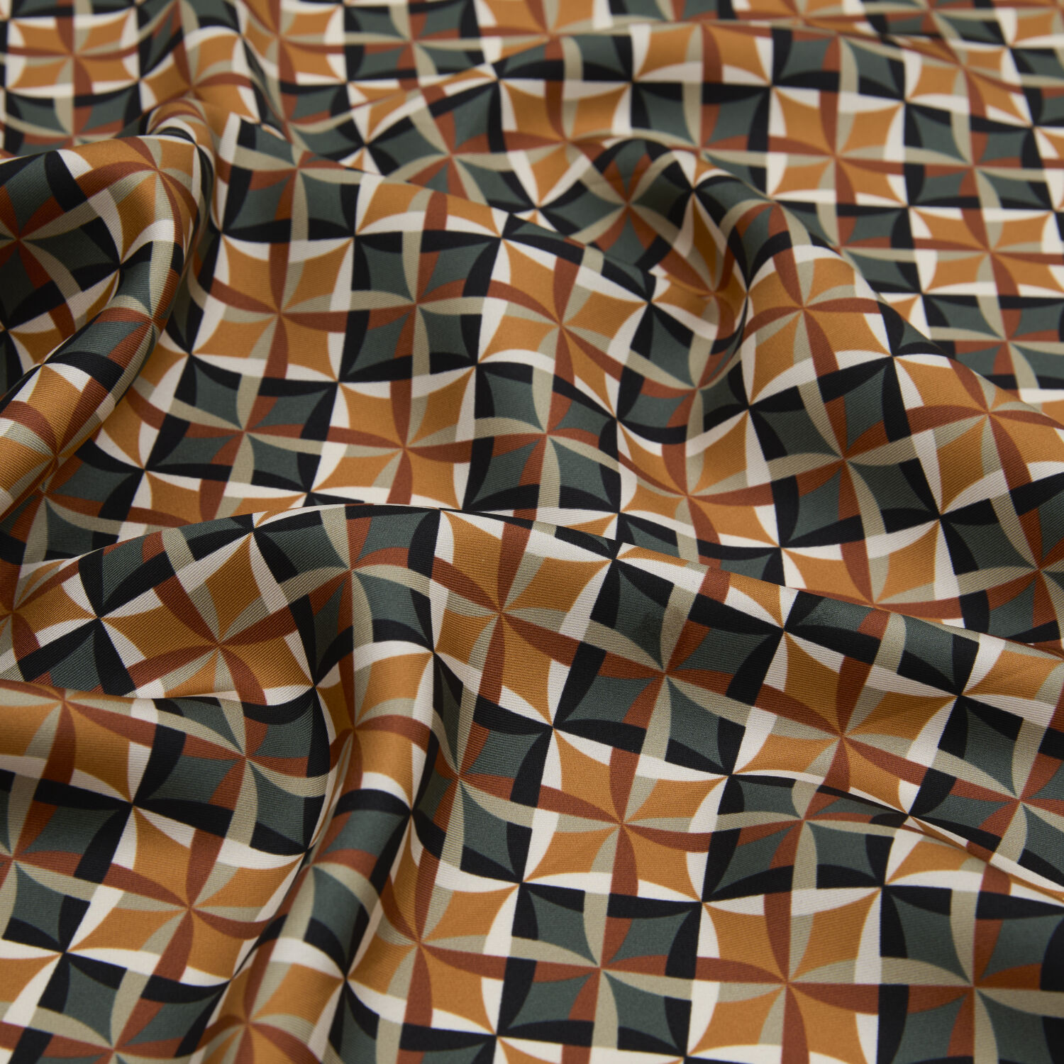 Yeşil Diamond Line Retro Desen Twill İpek Eşarp - 2