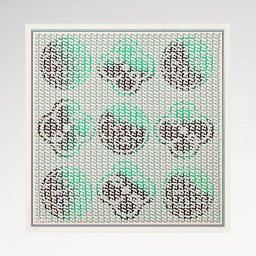 Yeşil İzometrik Monogram Desenli Twill İpek Eşarp