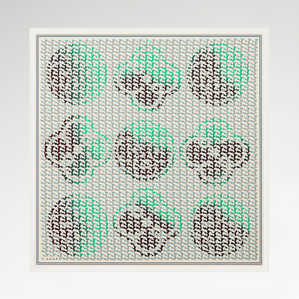 Yeşil İzometrik Monogram Desenli Twill İpek Eşarp - 1